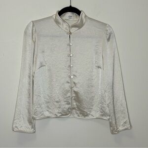 Wilfred Cream Mandarin Collar Satin Top Size S
